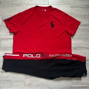 Ralph Lauren Red and Black Polo Set